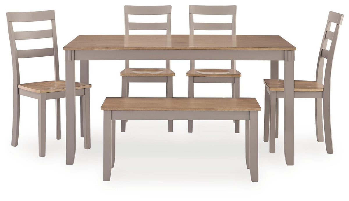Harperfeld Dining Table and 4 Chairs and Bench (Set of 6)