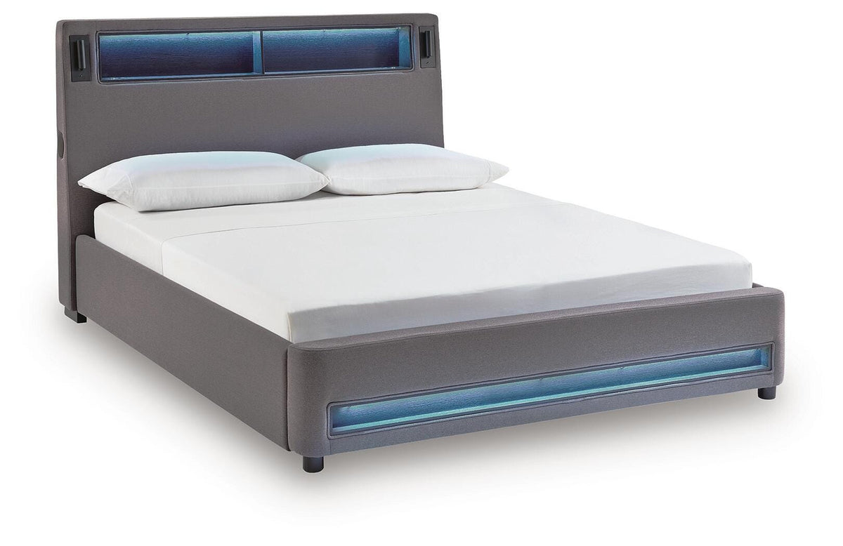 Finigale Queen Upholstered Bed with Wireless Audio