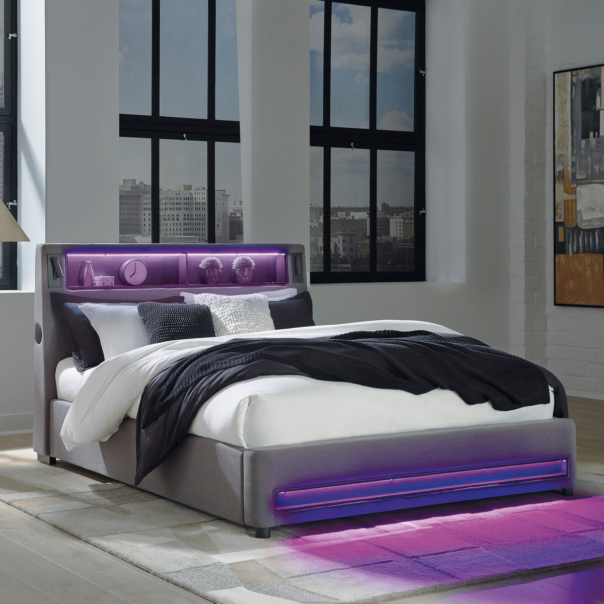 Finigale Queen Upholstered Bed with Wireless Audio