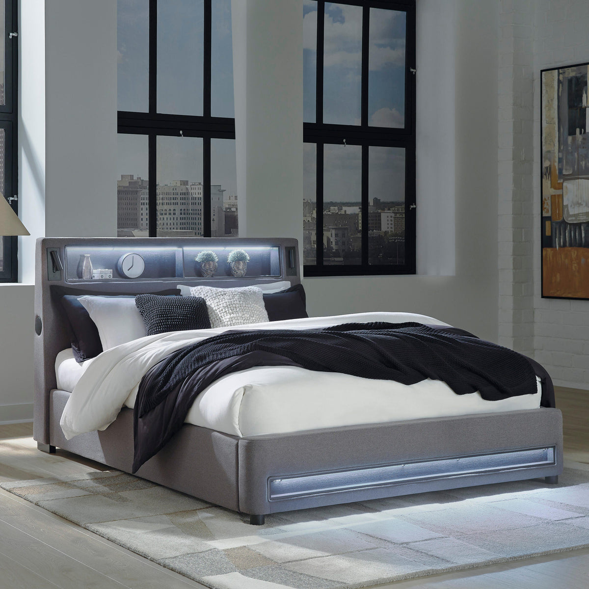 Finigale Queen Upholstered Bed with Wireless Audio
