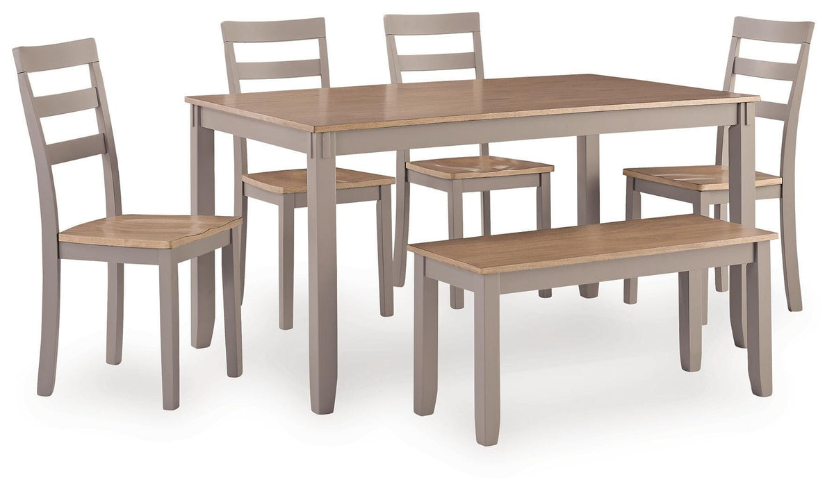 Harperfeld Dining Table and 4 Chairs and Bench (Set of 6)