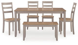 Harperfeld Dining Table and 4 Chairs and Bench (Set of 6)