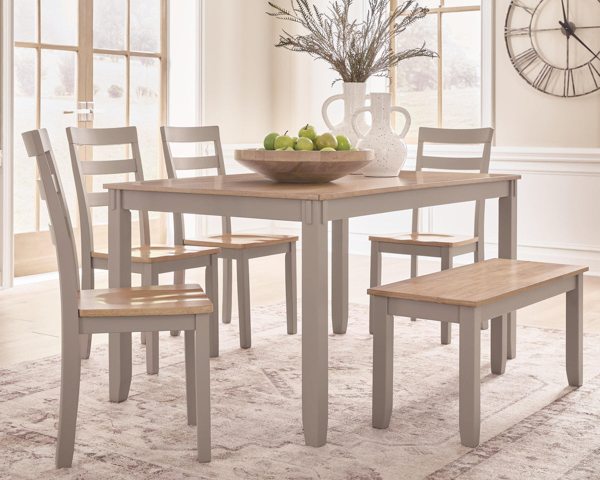 Harperfeld Dining Table and 4 Chairs and Bench (Set of 6)